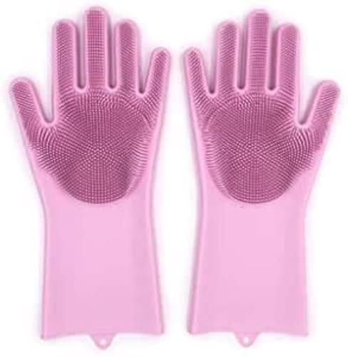 Kitchen cleaning non-slip heat resistant silicone gloves (pink) Protective glove