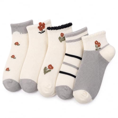 TRENDORA Women’s Ankle Socks, Cotton Blend, 5 Pairs + 1 Free, 6 Pairs Total, Floral Designs, Soft & Comfortable Everyday Socks