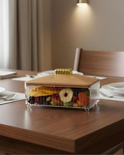 2026 Sella Box with Wooden Lid and Gold Handle for Elegant Serving Dates Nuts Desserts Daily Use at Home and Modern Kitchen