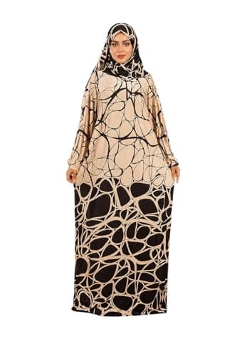 اسدال نسائية كاجوال انيق باللونين البيج والاسود - فستان طويل فضفاض باكمام طويلة بتصميم عصري - اسدال محتشمة وعصرية والنساء للحفلات المناسبات والزيارات اليومية من FOUR H كود 3018