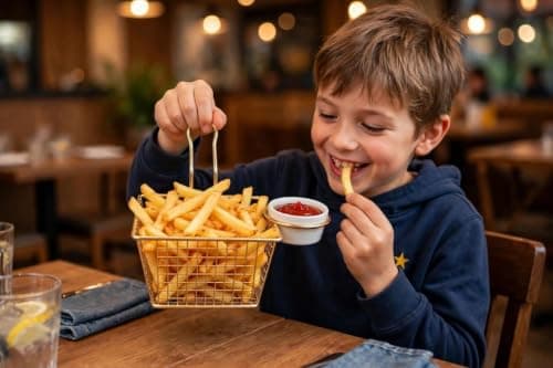 Generic The Gold Serving Basket is made of sturdy metal with a rust-resistant gold coating – its color won't fade., It includes a dedicated compartment for ketchup/sauce., .ho