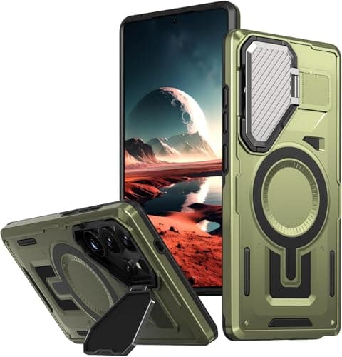 GOLDEN MASK Compatible With Samsung Galaxy S25 Ultra Case with Camera Protection, with Case Magnetic with Stand (Green) Cellular phone case