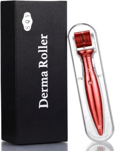Derma Roller Kit, Titanium Microneedle Roller for Face, Scalp and Beard, Portable Cosmetic Skin Care Tool for Men and Women (Red, 0.75 mm) Beauty