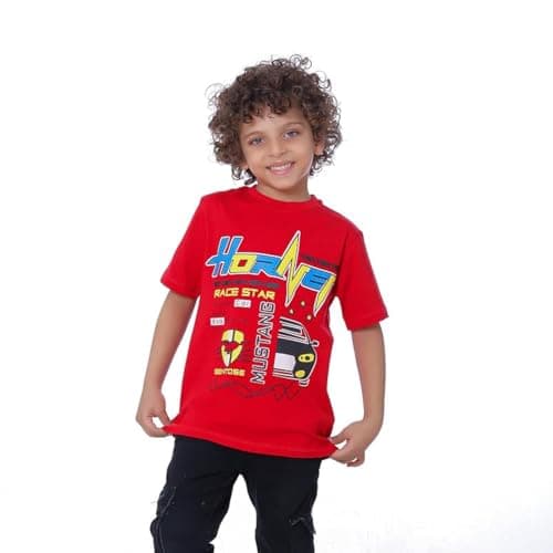 BEBO Boys Printed Half Sleeve T-Shirt 6 Years Red - 12348_Red_6_24