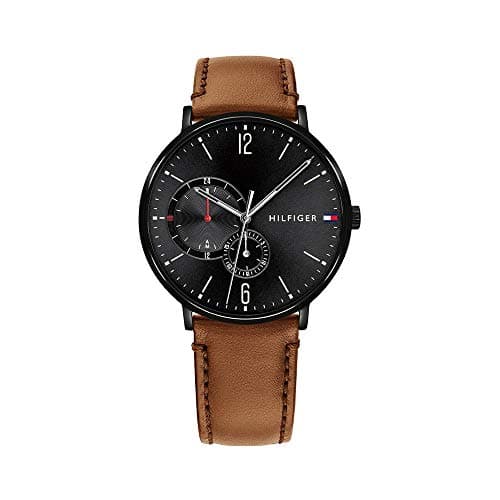 Tommy Hilfiger 1791510 Contrast Stitched Detail Leather Round Analog Water Resistant Watch for Men - Camel