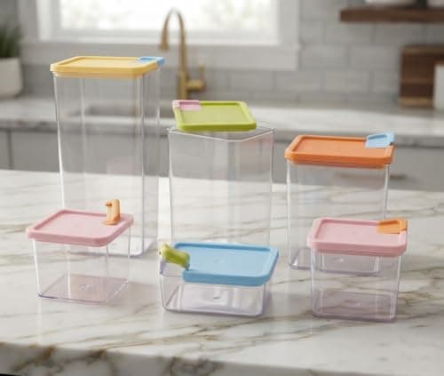 6-Piece Acrylic Food Storage Jar Set with Airtight Lids for Spices