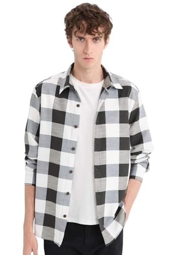 DeFacto Mens Regular Fit Polo Neck Long Sleeve Casual Woven Top Long Sleeve Shirt D6145AX Long Sleeve Shirt