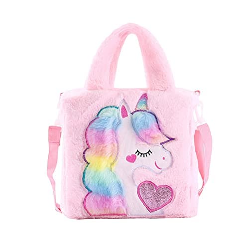 Ynredee Cute Plush Unicorn Backpack,Fluffy Mini Unicorn Backpack Bags For Girls Female Travel Plush Soft Rainbow Schoolbag