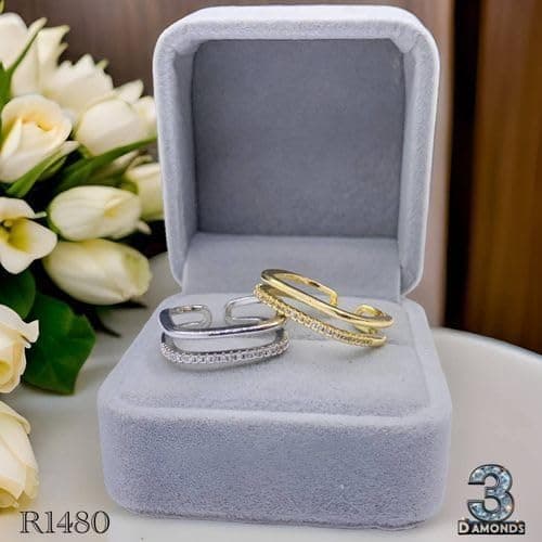 3 Diamonds 292474661779605 Platinum-Plated Ring with Parallel Crystal Lines for Women - Chics-1