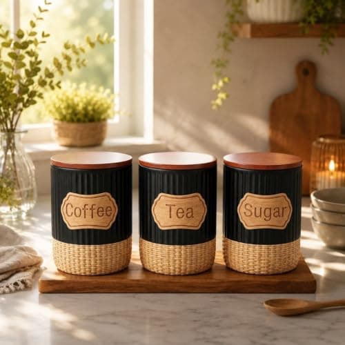 Generic 3-Piece Porcelain Jar Set, Ideal for storing coffee, tea, and sugar, 3 jars with airtight lids to preserve contents, Large 750ml capacity, .Ais