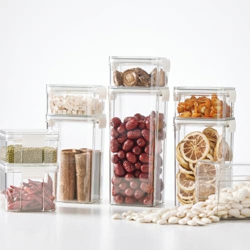 6-Piece Acrylic Legume Storage Container Set in Different Sizes: 2×460ml, 2×700ml, 1×1300ml, and 1×1800ml, Suitable for Grains, Legumes, Spices, and Dry Ingredients. Food storage container