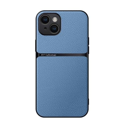 Case For(Compatible With iphone 15 Plus) Litchi Leather Magnetic Full Coverage Shockproof Pho Premium Leather TPU Silicone Hybrid Texture Is Non-Slip And Shockproof Phone Case Cover (Light Blue)