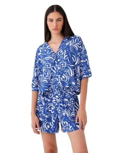 LC WAIKIKI Woman Patterned Short Sleeve Oversize Women's Shirt
