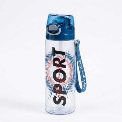 750ml Sports Water Bottle with Straw & Carry Strap | Practical Water Bottle with Leak Proof Airtight – Durable & Lightweight Material for Gym, School, Work, Trips, Blue
