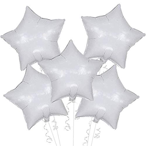 Party Propz 5Pcs 18 inch White Star Foil Balloons for Birthday | Anniversary |Party Decoration