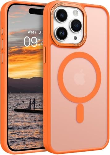Case Cover Translucent Matte Slim Shockproof Magnetic Phone Case (Compatible with iphone 15 Pro Max) Women Men Girl Boy Protective Cover (Orange) Cellular phone case