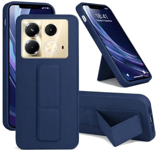 Back Cover Stand Case FOR INFINIX NOTE 40 PRO Magnetic Car Holder Soft Silicone Horizontal & Vertical Kickstand Cover Wrist Strap Full protection Anti Fingerprint Case (Blue) Cellular phone case