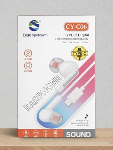 Blue Spetcurm TYPE-C06 Type C Wired Earbuds, USB Type C Wired Earphones, Noise Cancelling Stereo HiFi Headphones with Mic and Volume Control, White