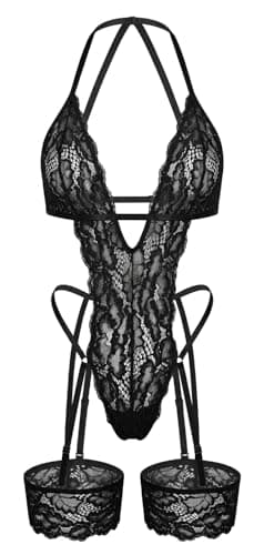 Lingerie Bodysuit Lace Black One Piece | Elastic Sleepwear Fashion Design | Soft Material Fits Up to 80 K