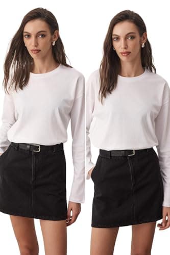 Trendyol Womens Pack of 2 Black and White 100% Single Jersey Oversize Knitted T-Shirts - TWOAW25TS00004 T-Shirt