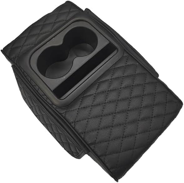 Multifunctional Car Armrest Pad Compact Car Armrest Pad Cup Holder Mobile Phone Slot Side Pockets (Black)