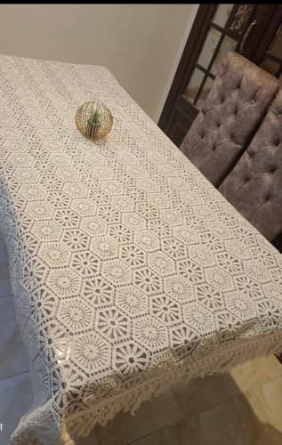 Generic Macrame Tablecloth, Large Size 140 x 220 cm, Beige Crochet Lace Table Cover with Fringe Trim .flo