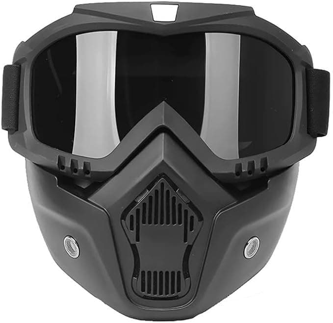 Motorcycle Goggles for Men and Women, Anti Scratch Glasses Mask Dust Wind Protection Adjustable Strap Detachable Mask for Cycling (Black) - SA CAR Safety mask