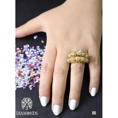 3 Diamonds 3370159539288 Elegant Women's Twin Rings,High-Quality Gold-Plated,Zircon Stone-Gold