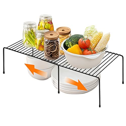 Ravinte 1 Pack Freezer Shelf Organizer, Expandable Cabinet Storage Shelf with Rustproof Metal Wire, Adjustable Kitchen Cabinet Organizer Spice Rack for Frige, Pantry, Cupboard, Countertop - Black