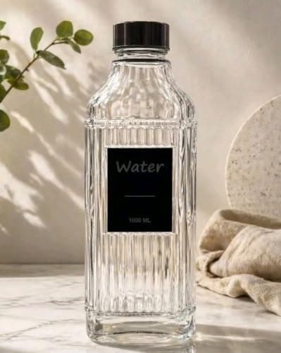 Generic Ribbed Clear Glass Water Bottle 1 Litre, .kI