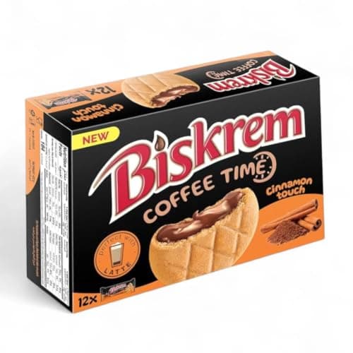 Ulker Biskrem Coffee Time Cinnamon Cream Filled Cookies 36g x 12 | Cinnamon Touch Flavour, Cocoa Cream Filled, Perfect with Latte, Individually Wrapped, 4 Pieces per Pack