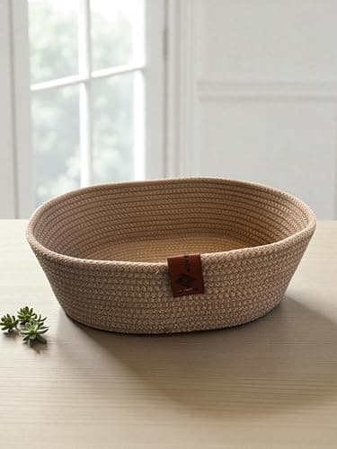 Woven it Handmade Cotton Oval Beige Plate 24 cm x 17cm x 8cm, storage basket & organizer, can be used in kitchen,dining room,living room,bedroom,kids room, bathroom,indoor & outdoor.