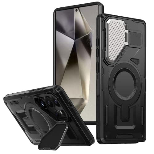 GOLDEN MASK Compatible With Samsung Galaxy S24 Ultra Case with Camera Protection, with Case Magnetic with Stand (Black) Cellular phone case
