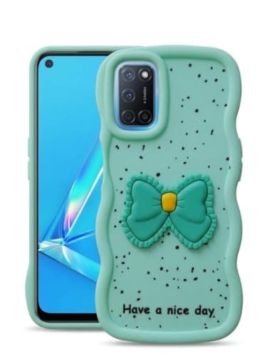 For Case (Compatible With Oppo A52/72/92), [Drop Protection] 3D Bow Pattern Soft TPU Shockproof Phone Case Full Body Protection (Mint Green) Cellular phone case