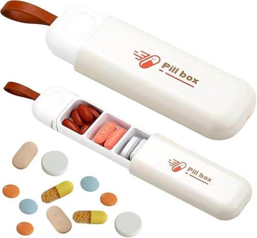 Circle M Small 3-Compartment Travel Pill Box: Portable Vitamin Organizer, White Compact Case