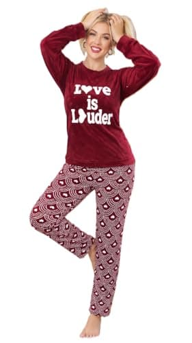 PROJECT Z Women's Winter Pajamas Home Comfortable Stylish Lorina 3183 Soft Touch Long Sleeve Love Is Louder Print Long Pants With Distinctive Heart Pattern - Large To 2XL - Multi Color