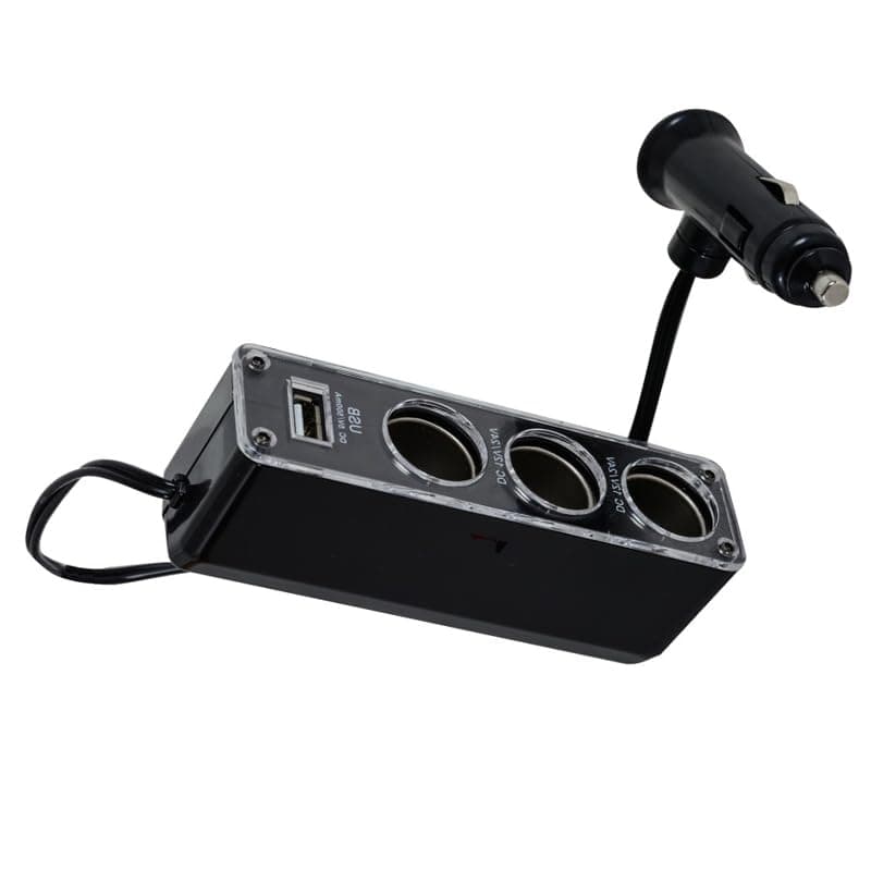 KaberTrade 4 Outlet Car Lighter Power Adapter Splitter Adapter Connecting Multiple Devices Compatible with Cars and Trucks 12-24V (3 Eye/1USB, Code:9653)