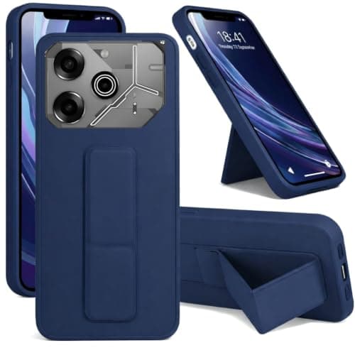 Back Cover Stand Case FOR TECNO POVA6 Magnetic Car Holder Soft Silicone Horizontal & Vertical Kickstand Cover Wrist Strap Full protection Anti Fingerprint Case (Blue) Cellular phone case
