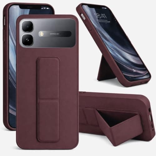 Back Cover Stand Case FOR INFINIX SMART 20 Magnetic Car Holder Soft Silicone Horizontal & Vertical Kickstand Cover Wrist Strap Full protection Anti Fingerprint Case, RED WINE Cellular phone case