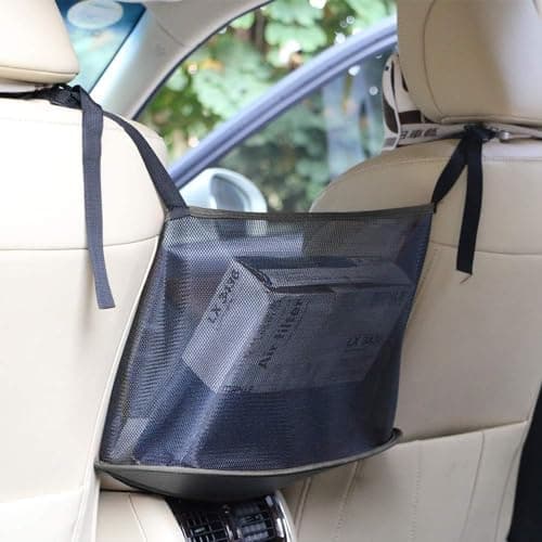 Car Net Purse Bag Holder Net for Car Interior Car Interior Organizer Storage Pocket Between Seats Easy to Install Washable (Red)