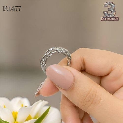 3 Diamonds 292474661779660 Platinum-Plated Chain Link Zircon Ring – Elegant Curved Designs-1
