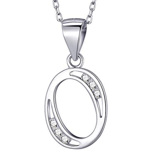 MASADA 925 Sterling Silver Letter Necklace - Initial Pendant with Zircon Stones - Personalised Alphabet, Teens & Girls - 46 cm - 18 inch Chain in Velvet Bag