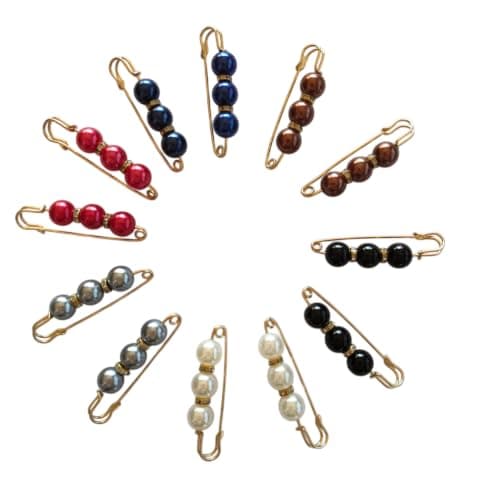 Mila Scarf Brooch Pins – Hijab Clips for Women’s Pants & Shawls – Stylish Muslim Lady Accessories – Multicolor – 12 Pieces | دبوس بروش للطرح و الملابس – مشابك حجاب للنساء و الشالات و الإيشاربات Apparel pin
