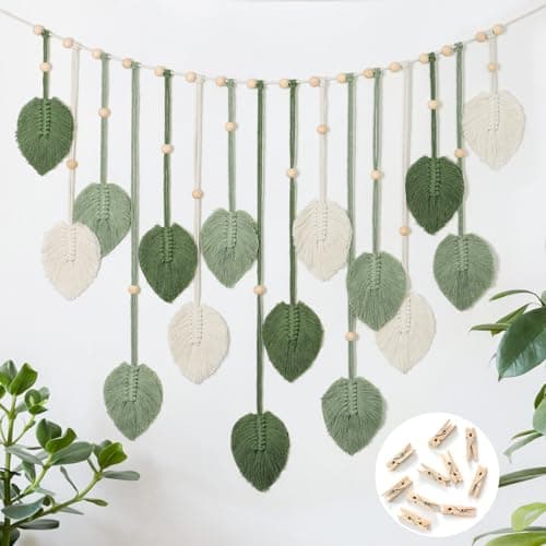 Betylifoy Macrame Wall Hanging Tapestry Large Boho Decorative Macrame Leaves Tapestry Woven Wall Hanging Decor for Bedroom Living Room Children's Room (Green) Wall art
