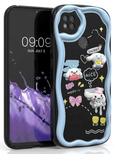 Compatible with Redmi 9C / 10A Cartoon 3D Case - Cute Lightweight Raised Elements Soft Silicone Wave Shape Comfortable Hand Cover (White Dog in Hat) Cellular phone case