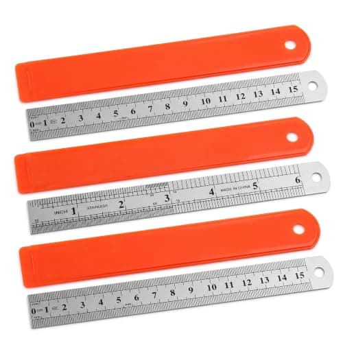 طقم 3 مسطرة فولاذ مقاوم للصدأ (15 سم / 6 بوصة) مزدوجة القياس (سم وإنش) مع جراب حماية | 3Pcs Dual Scale Metal Rulers (Metric & Inch)