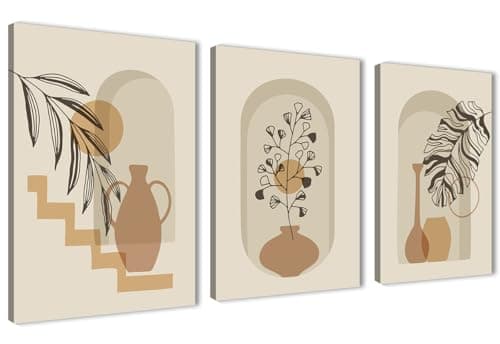 NOVA ART Canvas Wall Art Abstract Geometric Shapes Botanical Elements Prints Wall Art for Bedroom Living Room Office Etc Modern Home Decor 30cm x 40cm x 3pcs #NA4