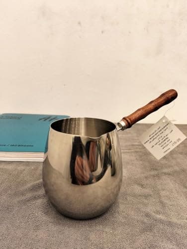Premium Stainless Steel Coffee Pot with Wooden Handle, Cylindrical Pitcher, 700ml Capacity, Sleek Silver Design, Hand Wash Only