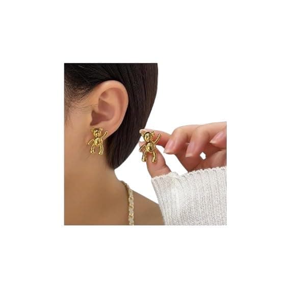 Gold Stainless Steel Bear Earrings Stylish Earrings Suitable for Daily and Occasions, Light and Practical, Easy to Match Different Outfits, Give You a Feminine Touch Elegant and Distinctive.