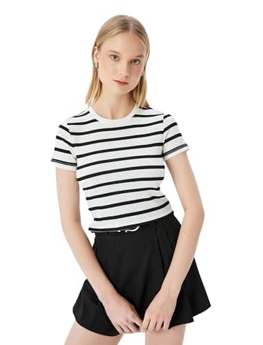 KOTON Womens Striped T-Shirt Modern